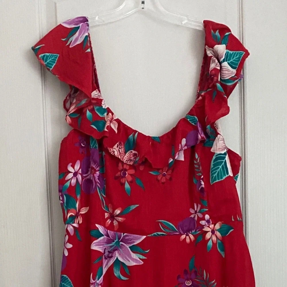 Old Navy Red Floral Flutter Sleeve Smocked Midi Dress XL Tall 412538-01 - Picture 9 of 10